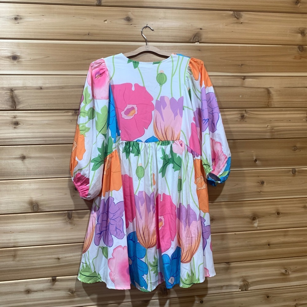 Entro USA Women's Dress Small Multicolor Floral Print Boho Peasant Mini Tunic - Picture 9 of 14